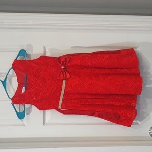 Formal dress, red with lacey detail, girls size 10